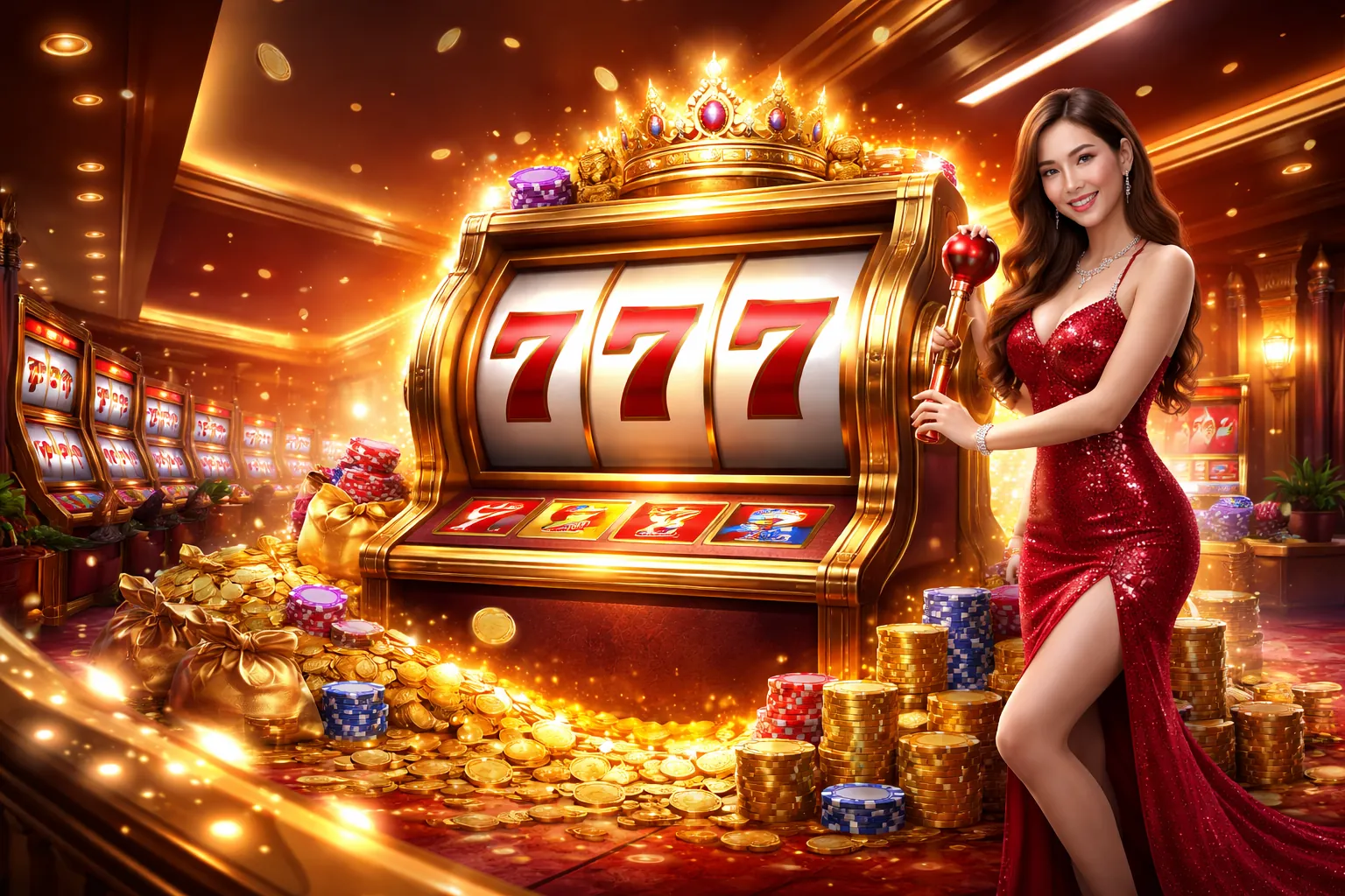 Hình ảnh máy nổ hũ với tiền vàng và jackpot lớn tại WIN456
